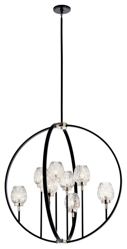 Kichler Moyra 8 Light Chandelier in Black with Clear Facet Glass