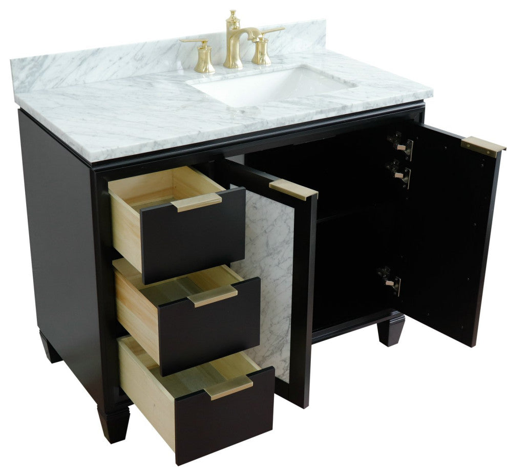 43" Single Vanity, Black Finish With White Carrara