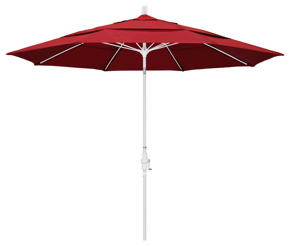 11' Matted White Collar Tilt Lift Fiberglass Rib Aluminum Umbrella, Pacifica, Red