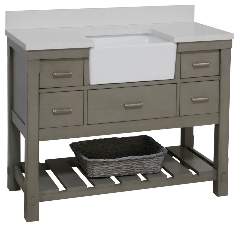 Charlotte 48" Bathroom Vanity, Weathered Gray, Quartz