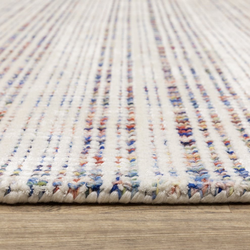 Cayden Textural Stripe Wool Blend Ivory/ Multi Hand-tufted Rug 5' x 8'