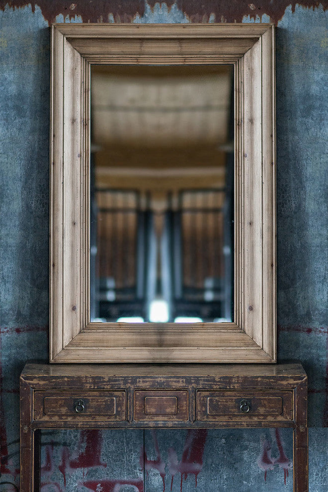 Large Rectangular Waxed Pine Mirror