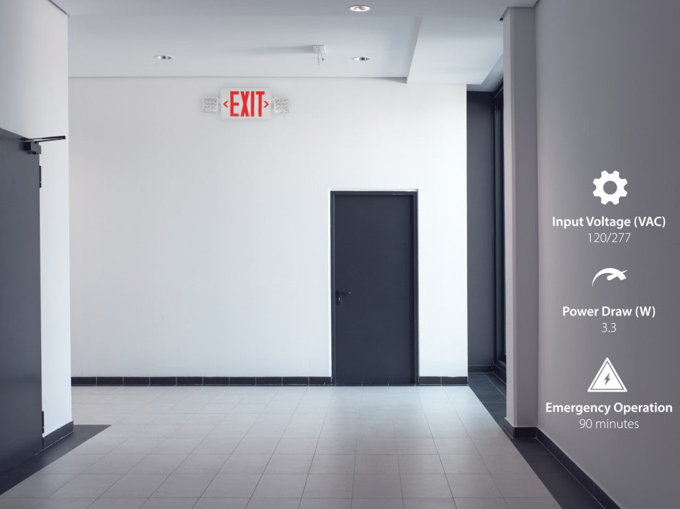 ECL3 Self-Diagnostic LED Emergency Exit Sign, Remote Capable, Red Lettering