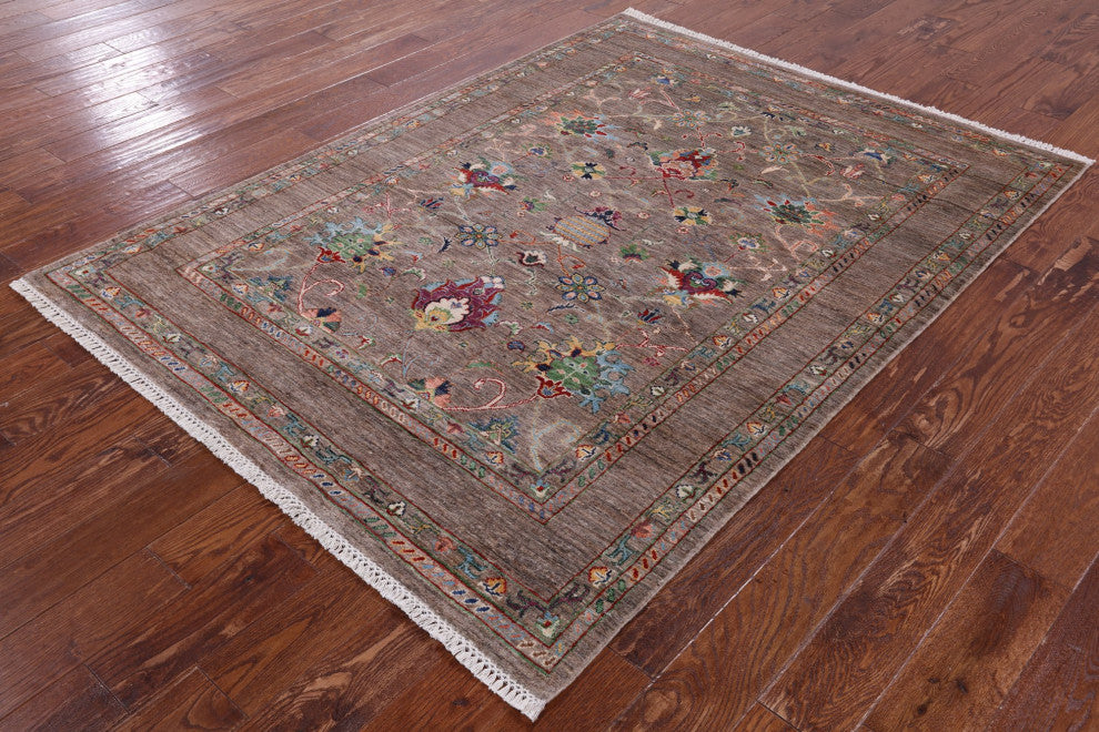 5' 1" X 6' 9" Hand Knotted Persian Tabriz Wool Rug Q10144
