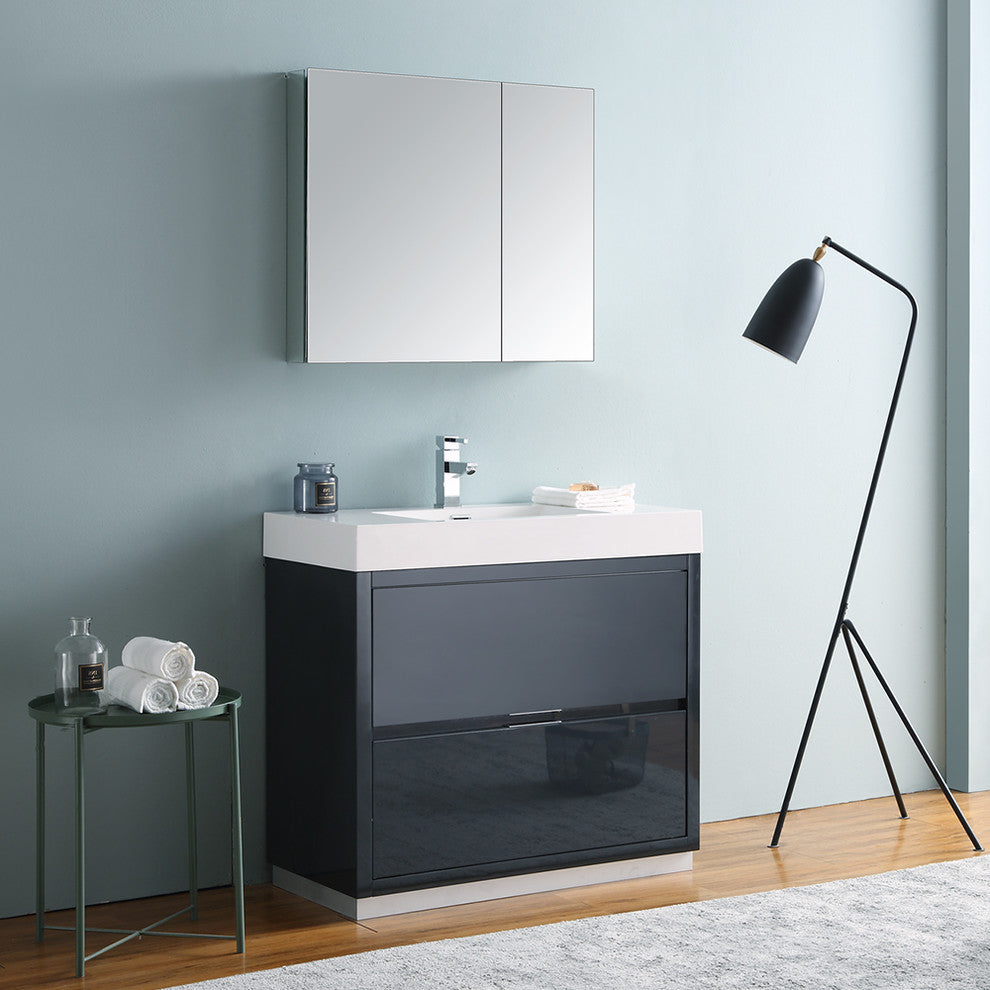 Valencia 36" Dark Slate Gray Free Standing Vanity Set, Cabinet, Faucet FFT9151CH