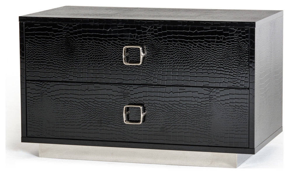 HomeRoots Croc Black Lacquer Faux Crocodile 2 Drawer Nightstand