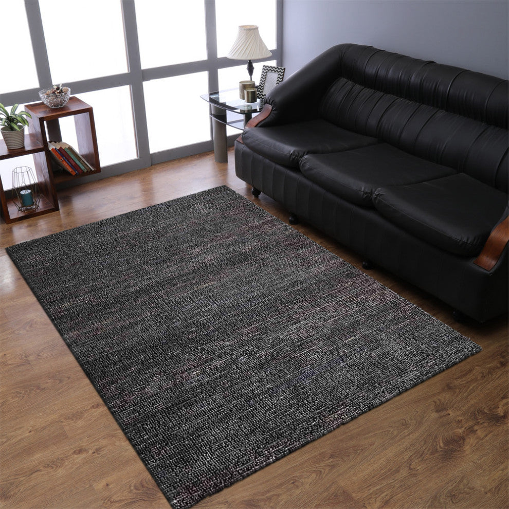HAND WOVEN JUTE ECO-FRIENDLY SOLID AREA RUGS, Charcoal, Solid, Outdoor Indoor, [Rectangle] 8'x10'