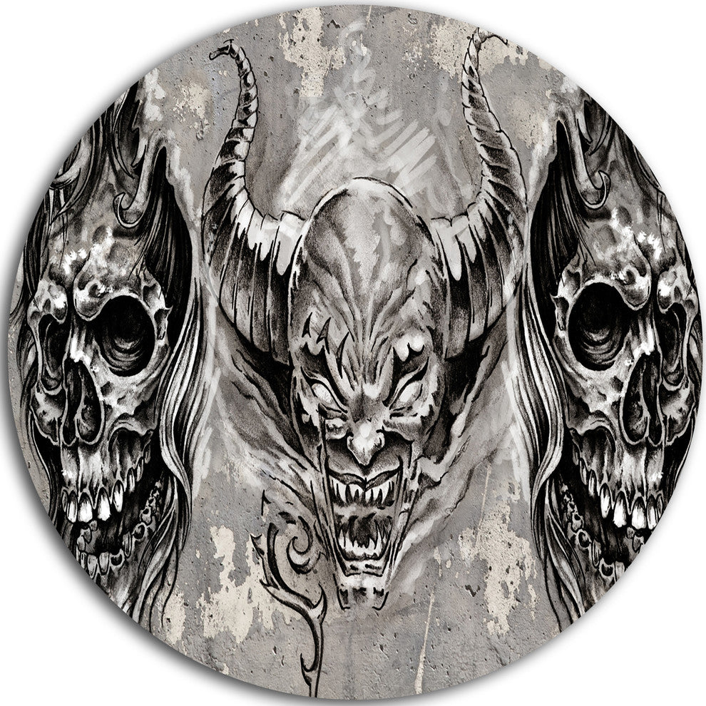 3 Demons Tattoo Sketch, Portrait Digital Art Round Wall Art, 11"