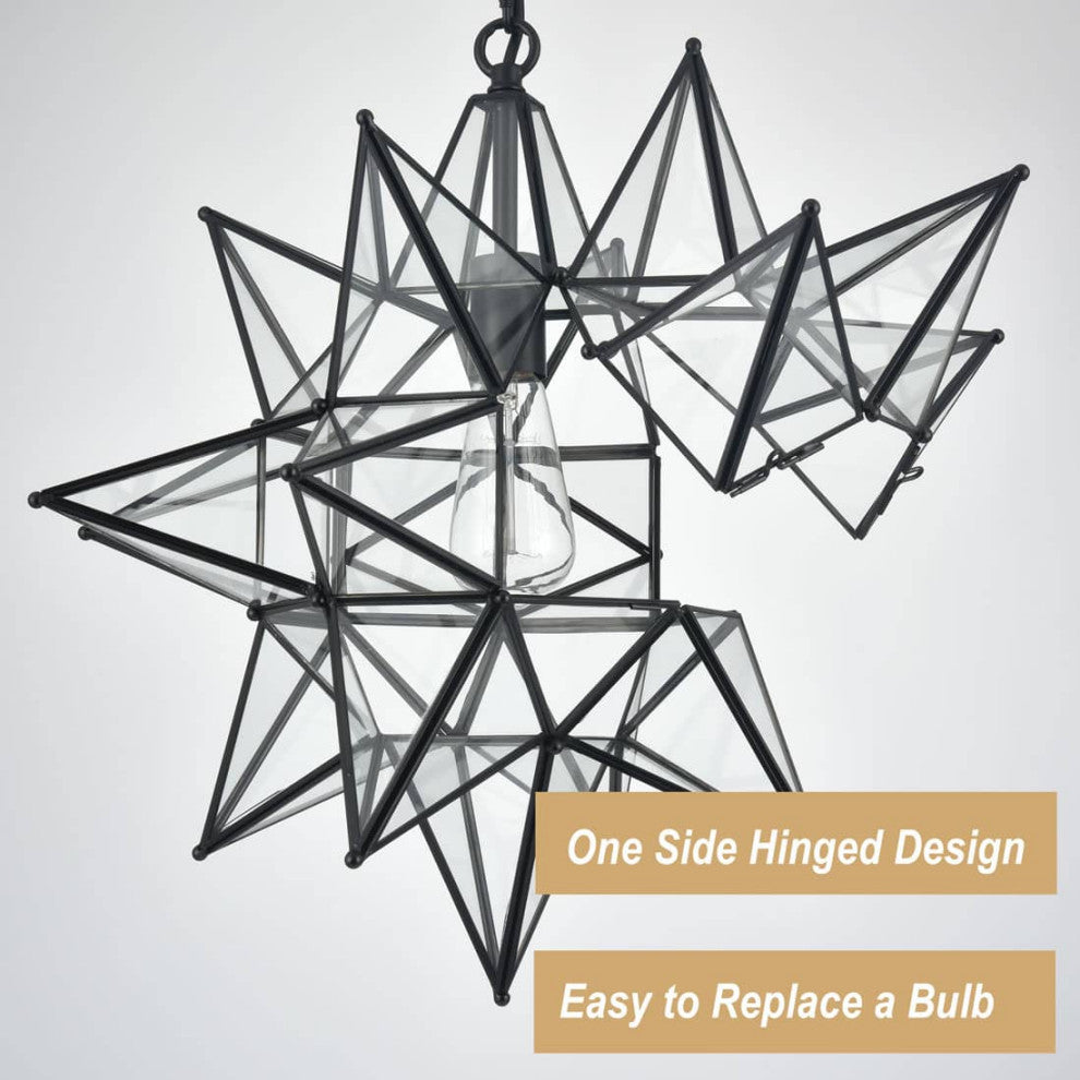 Modern Star Pendant Light, Black, 20 Inch