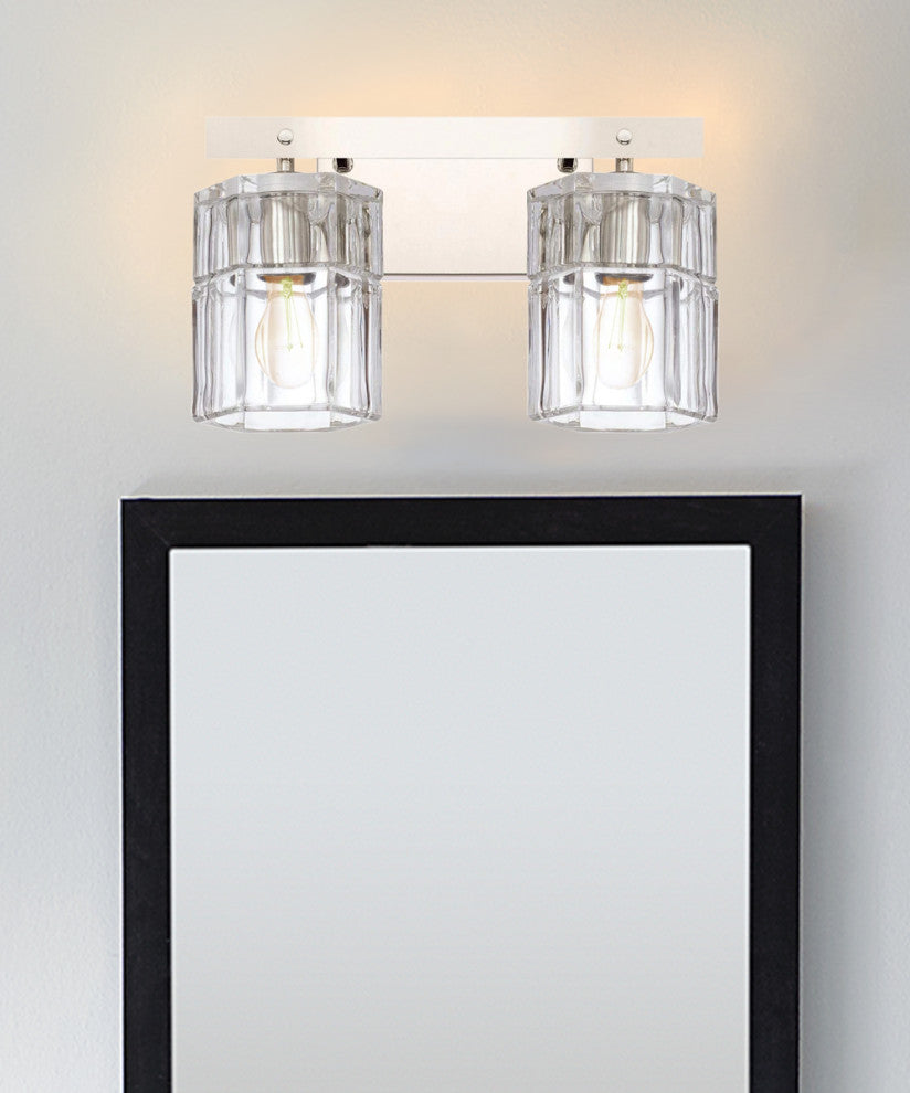 14"W Sloane 2-Light Vanity Polished Nickel Finish with Clear Grooved Glass