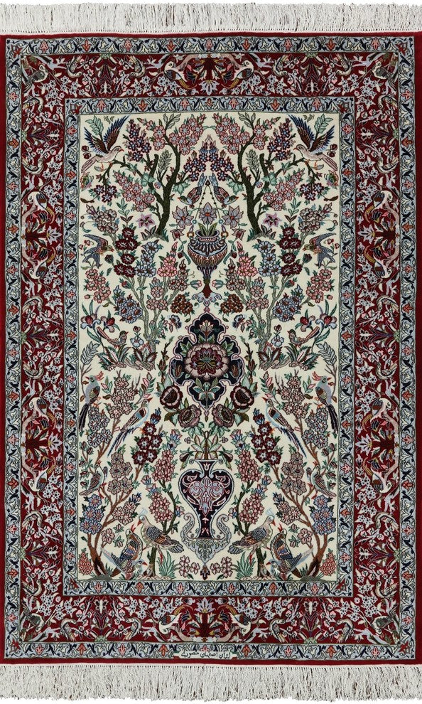 Hand Knotted Wool and Silk Authentic Persian Isfahan Signed Rug, 3'8"x5'6"