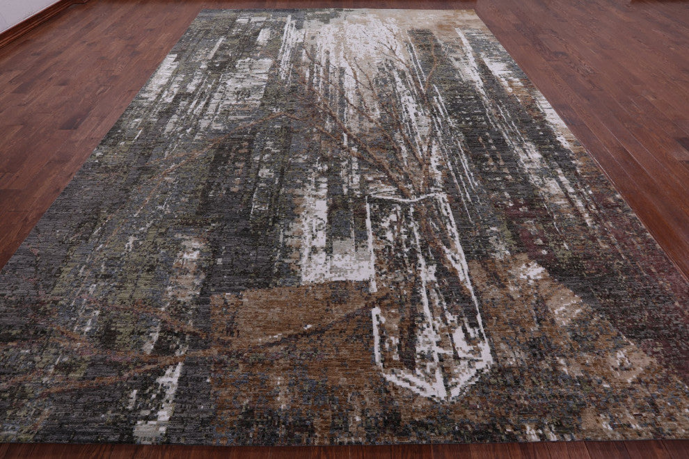 10' 1" X 14' 1" Modern Wool & Silk Handmade Rug - Q7207