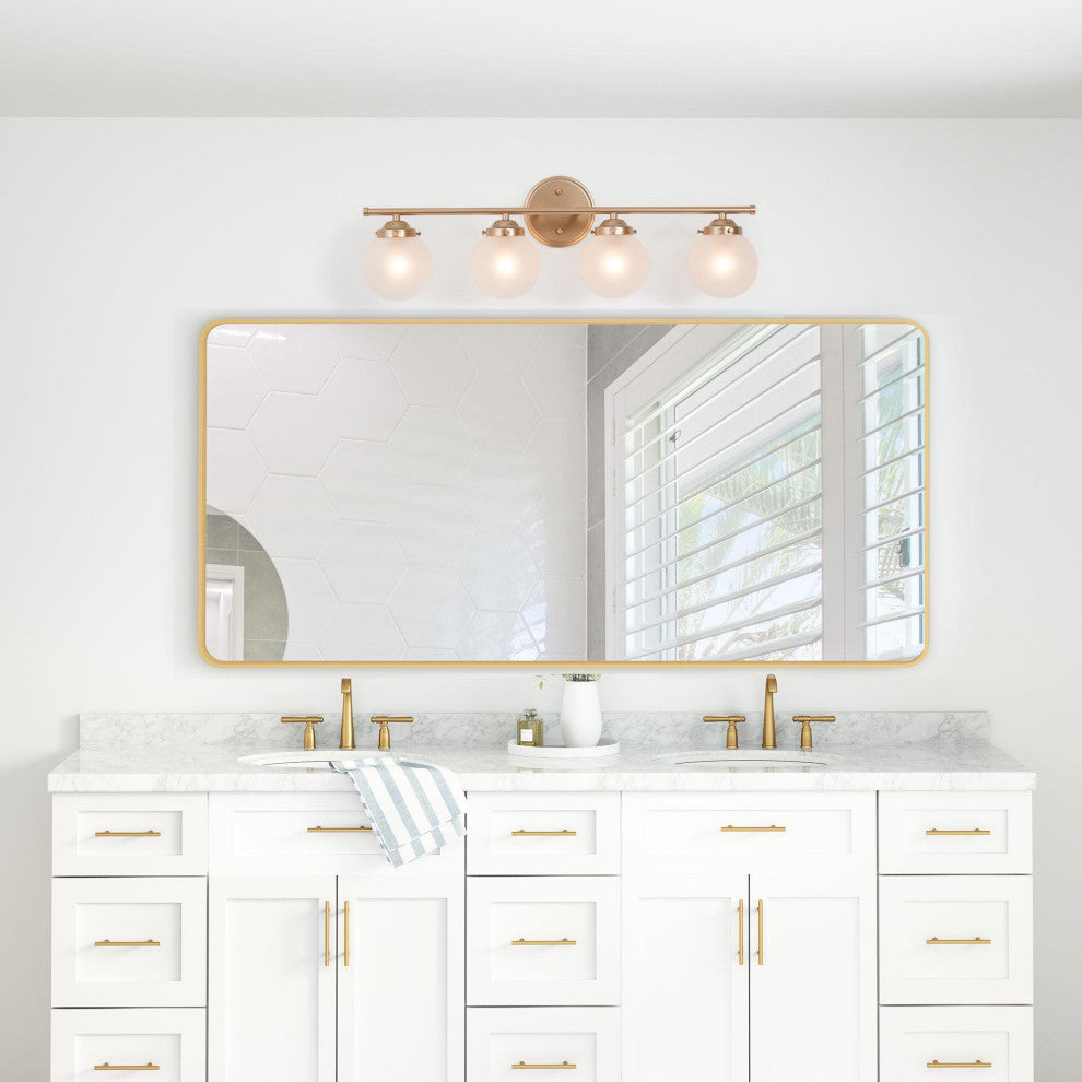 4-Lights Matte Gold and Opal Glass Globe LED Contemporary Vanity Light