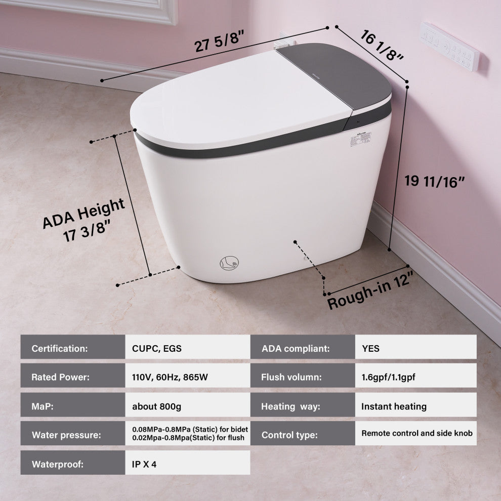 Smart Toilet with Remote Control, Heated Seat, LED Display, and Automatic Flush