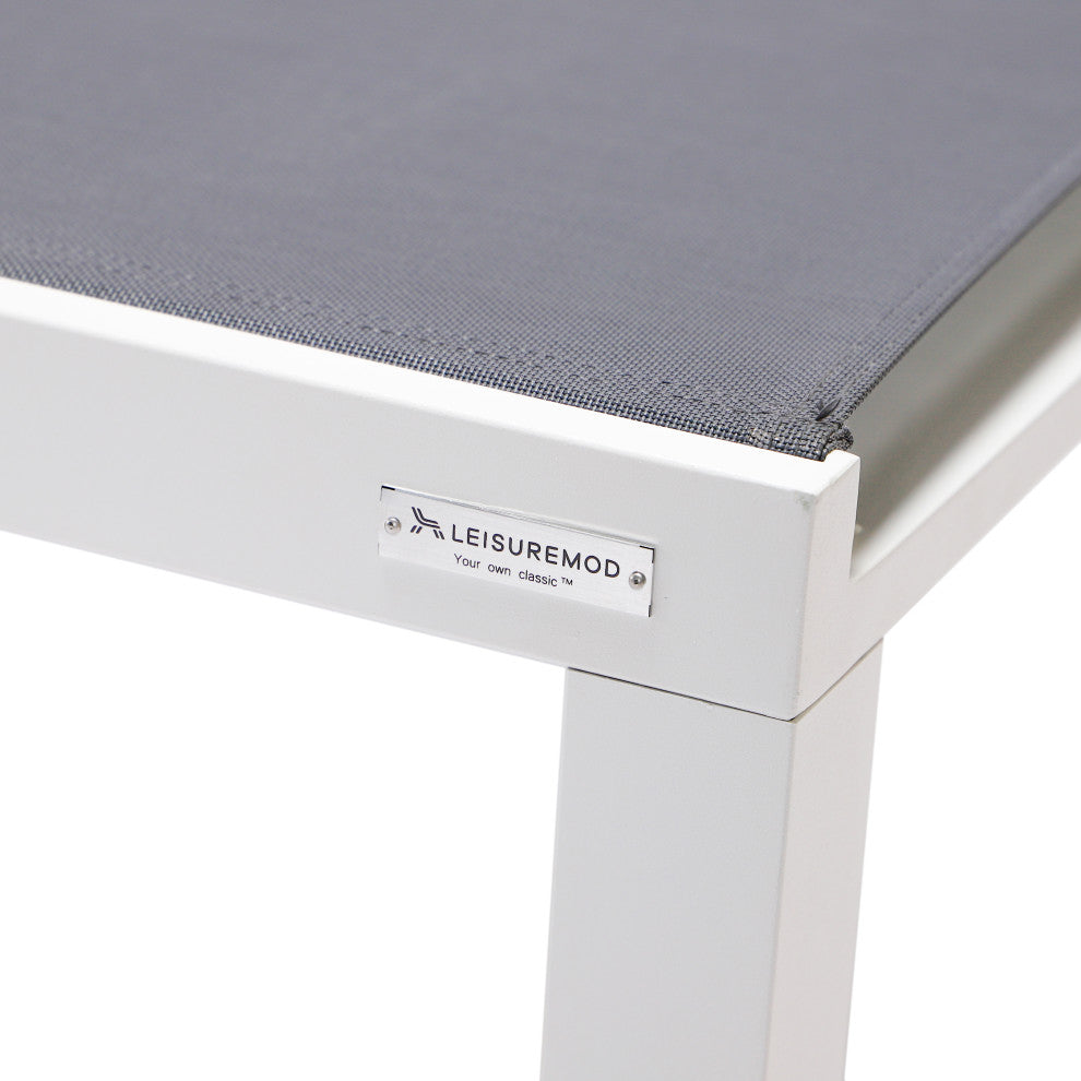 LeisureMod Marlin Patio Chaise Lounge Chair With White Frame, Dark Gray