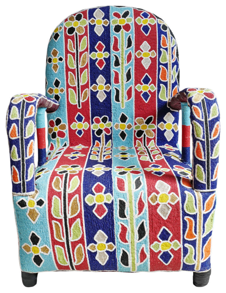 Floral Striped Yoruba Beaded Chair