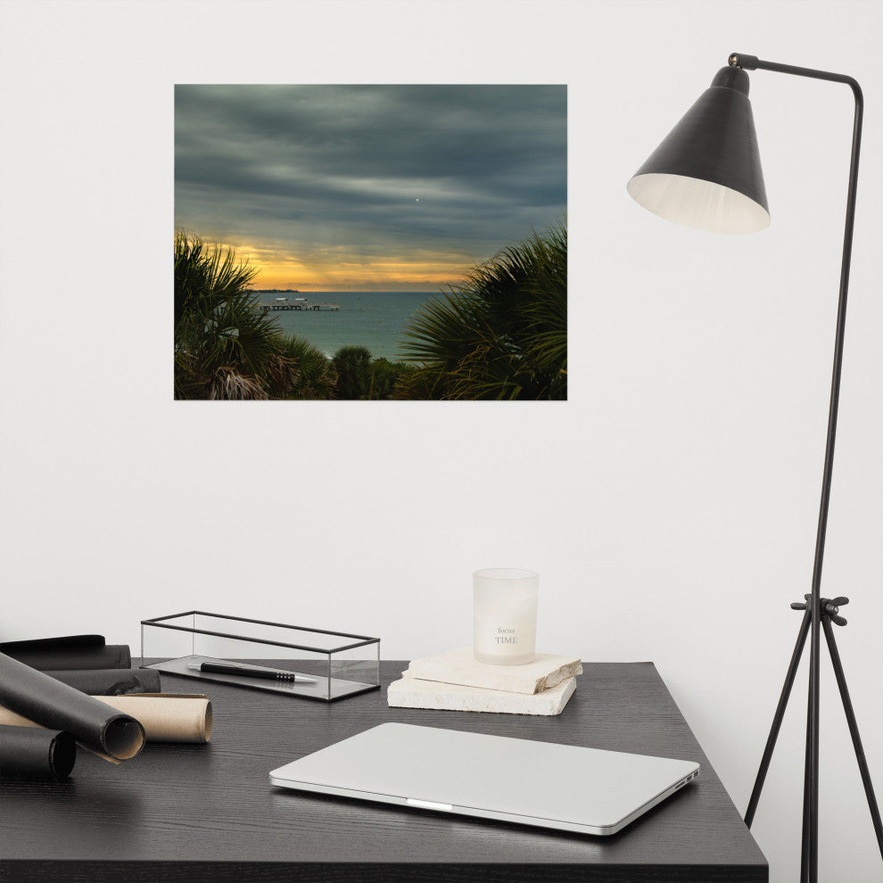 Cloudy Rainy Sunset De Soto Beach Unframed Landscape Photo Wall Art Print, 16" X 20"