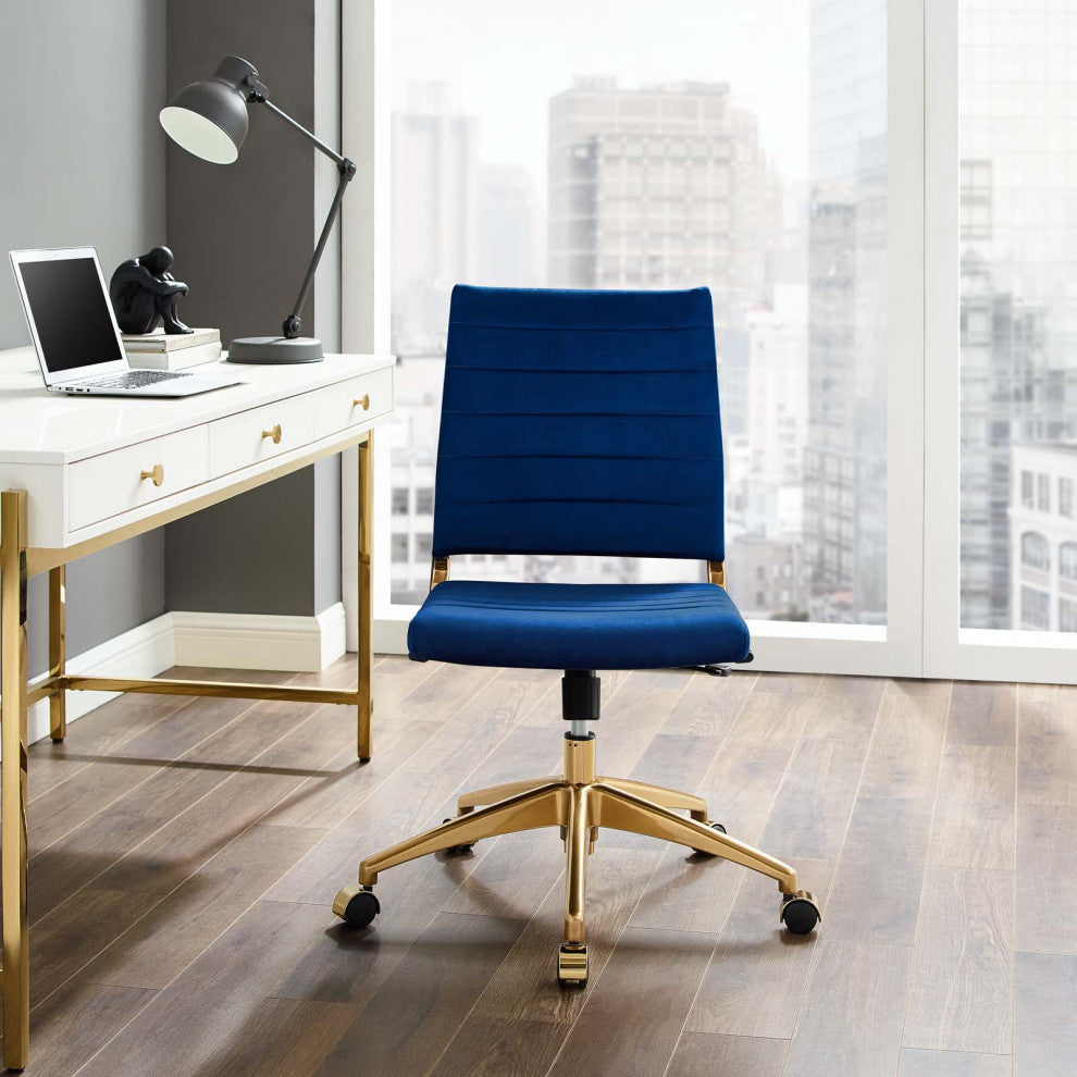 Computer Work Desk Chair, Velvet, Blue Navy, Modern, Home Business Office