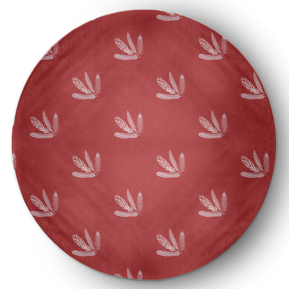 Feather Pattern Spring Chenille Rug, Ligonberry Red, 5' Round