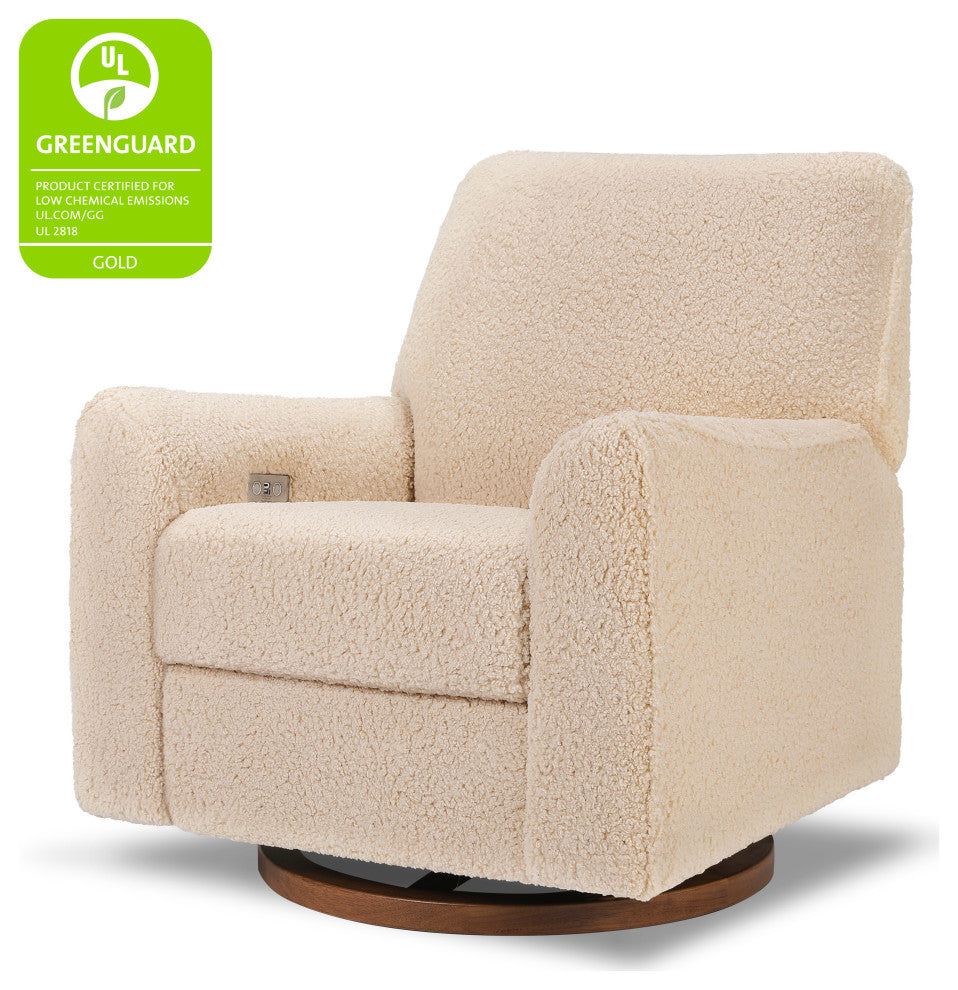 Sunday Power Recliner and Swivel Glider, Chai Shearling With Dark Wood Base