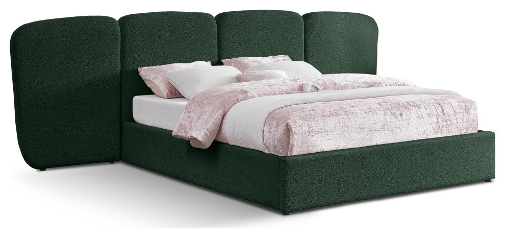 Shiloh Boucle Fabric Upholstered Bed, Green, King