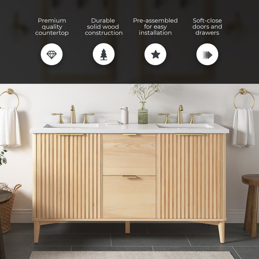 OVE Decors Gabi Single Sink Bathroom Vanity, Rustic Ash, 60", Double Sink