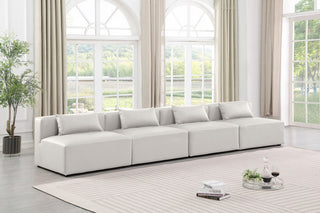 Cube Upholstered Modular Sofa, Cream, 4-Piece: 4 Armless Chair, Vegan Leather