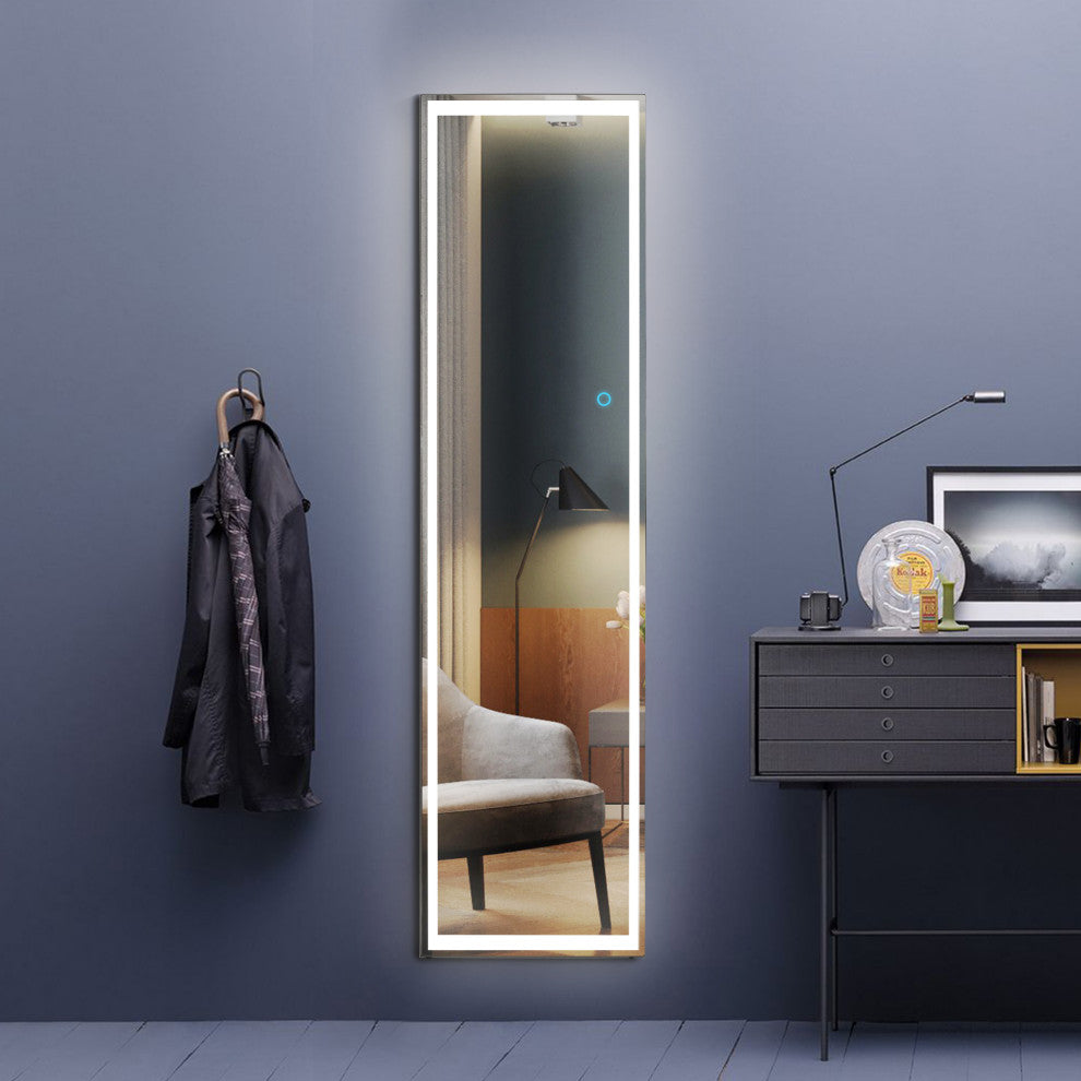 Queena Dimmable Multi-Color Touch Switch LED Full Length Floor Mirror, Black Fra
