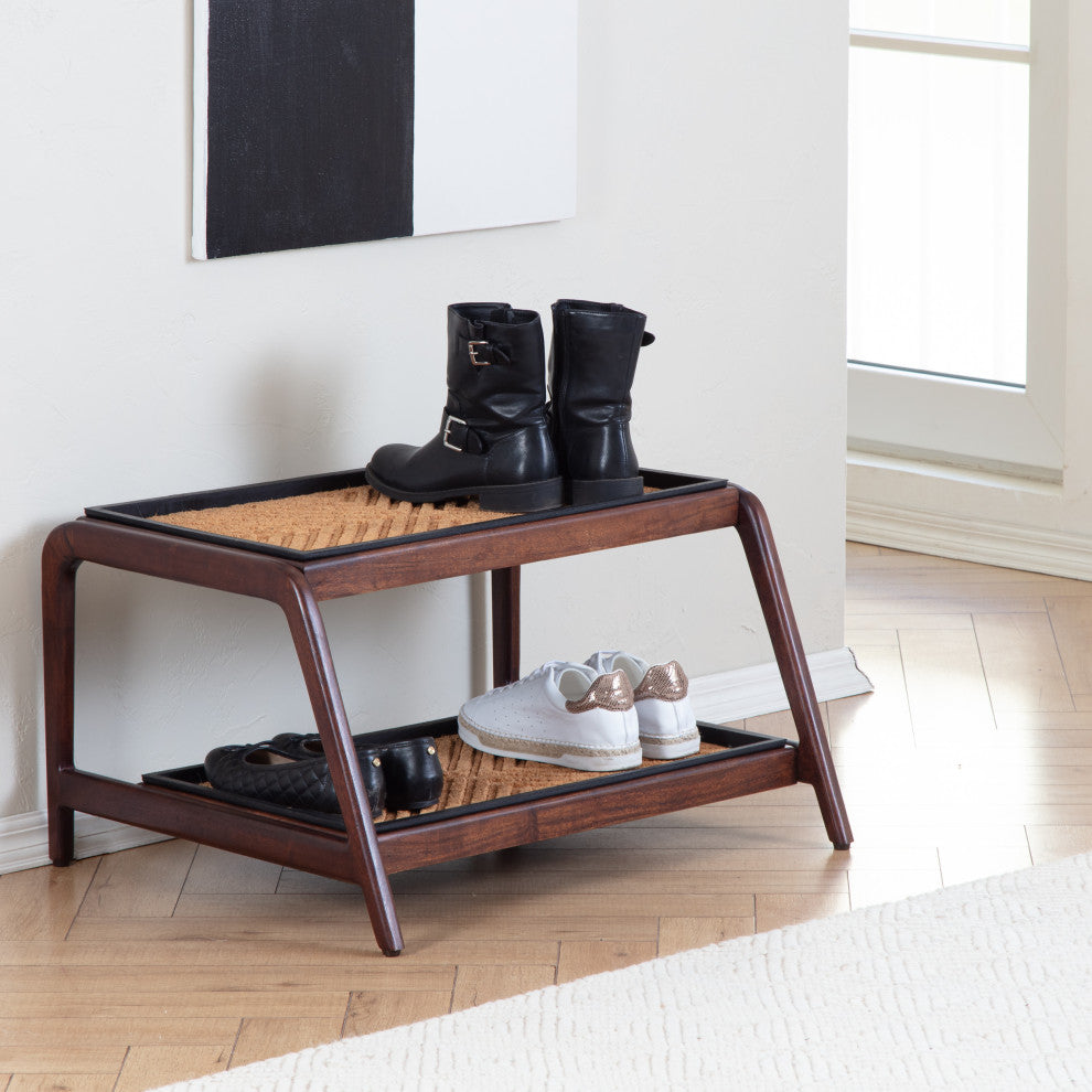 Double-Tier Brown Stand With 2-Pair Rubber Boot Trays Arrowhead