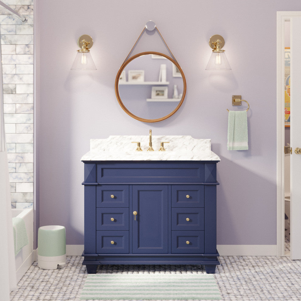 Elizabeth 42" Bathroom Vanity, Royal Blue, Carrara Marble