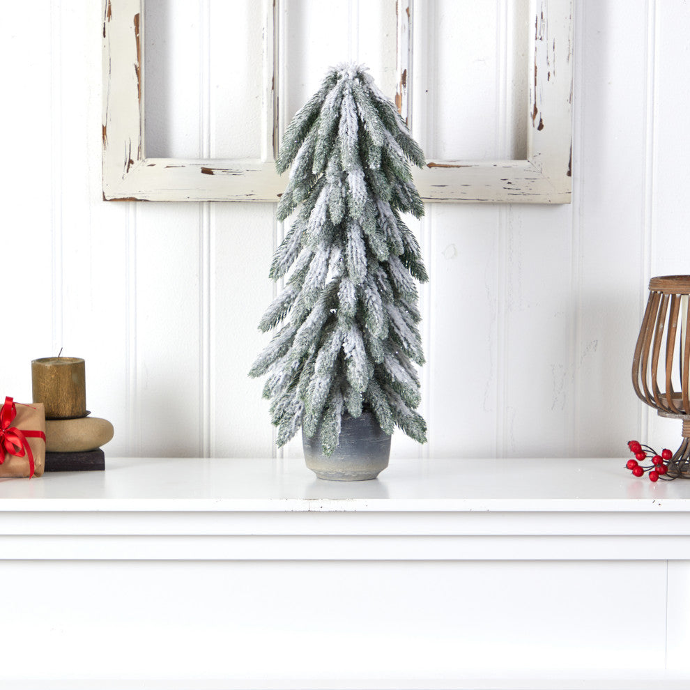 21" Flocked Artificial Christmas Tree, Decorative Planter