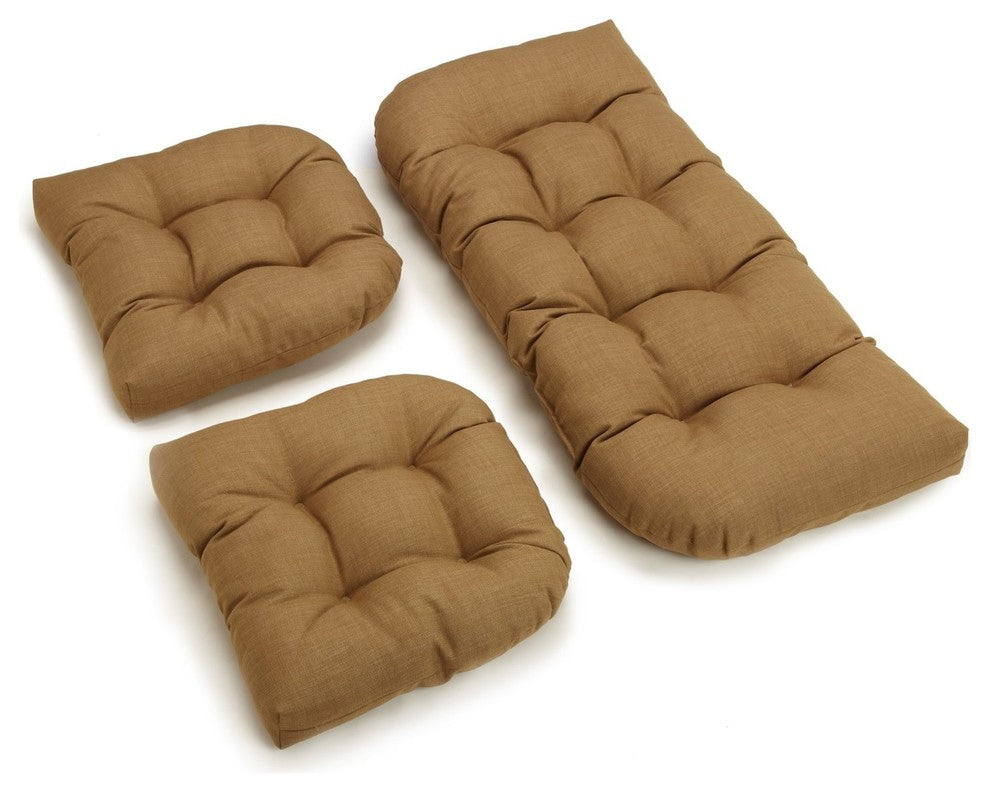U-Shaped Spun Polyester Tufted Settee Cushions, 3-Piece Set, Wheat
