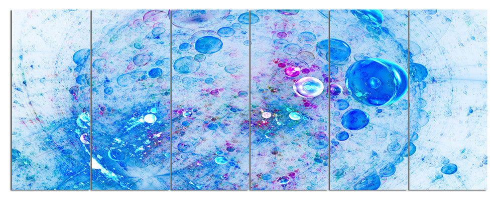 Blue Fractal Planet of Bubbles, Abstract Wall Art Canvas, 70"x28", 6 Panels