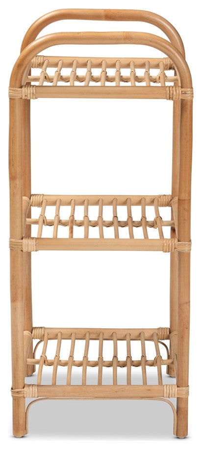 Modern Bohemian Natural Brown Finished Rattan 3-Tier Display Shelf