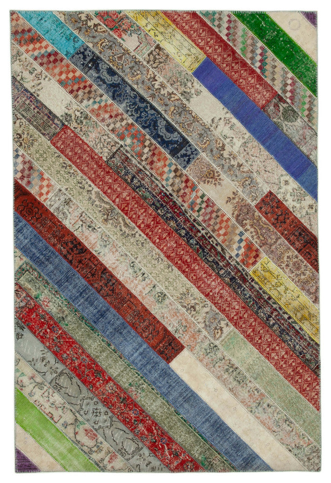 Rug N Carpet - Hand-Knotted Turkish 6' 8" x 10' 1" Unique Patchwork Area Rug