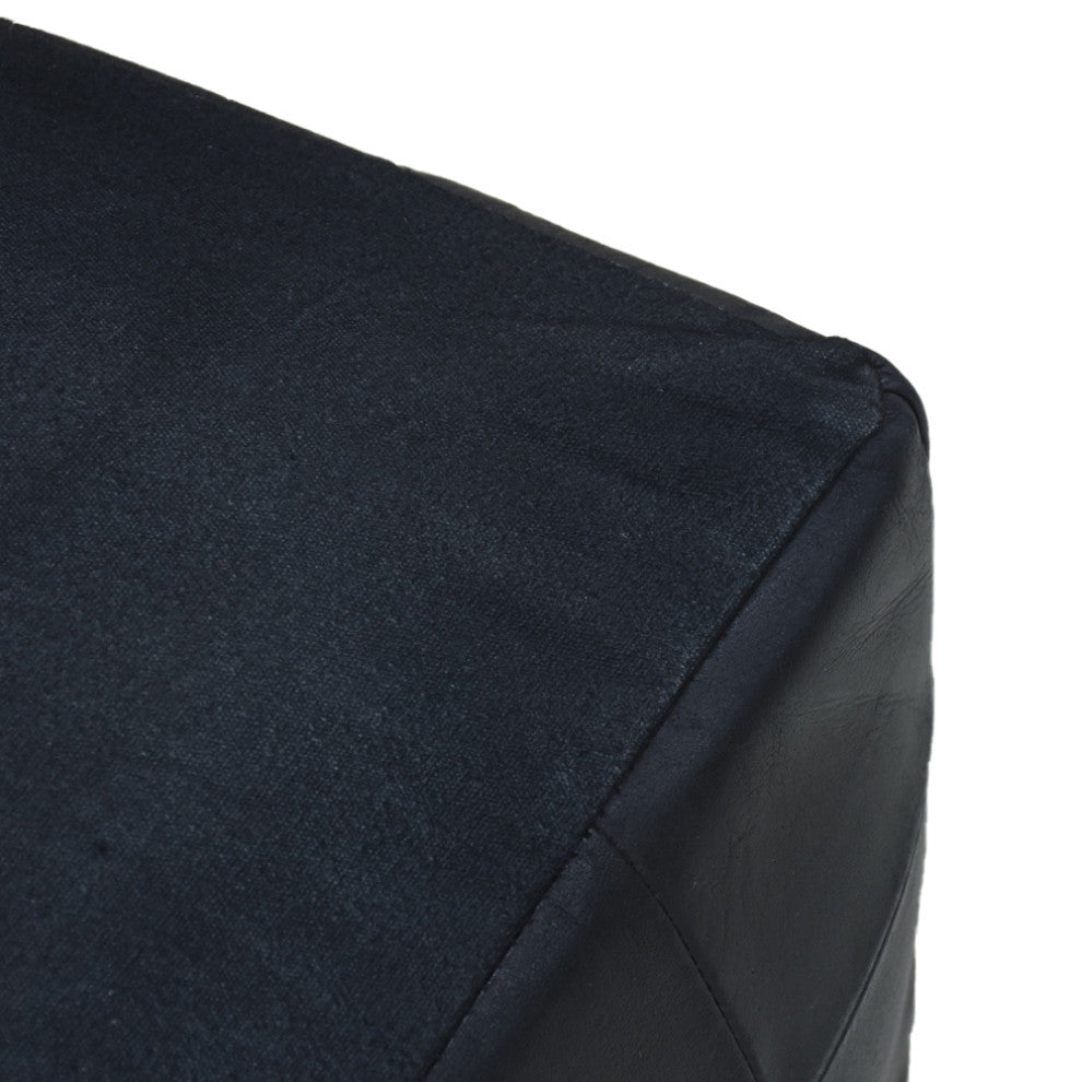 Geometric Handmade Leather Pouf (Recycled Foam with Fibre Fill) Black, (Square)21x21x12