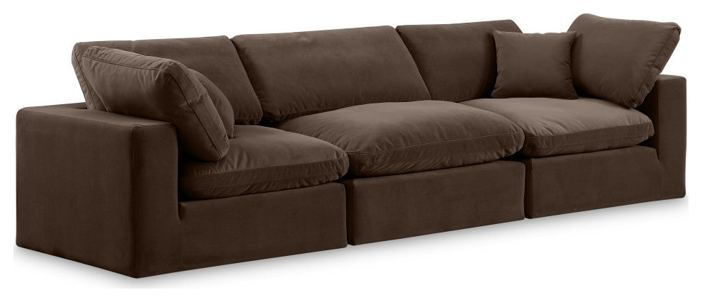 Comfy Upholstered Modular Sofa, Brown, 3-Piece: 1 Armless Chair, 2 Corner Chair, Velvet
