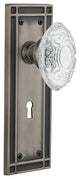 Mission Plate Single Dummy, Keyhole Crystal Victorian Knob, Antique Pewter