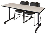 60" x 24" Kobe Mobile Training Table- Maple & 2 Zeng Stack Chairs- Black