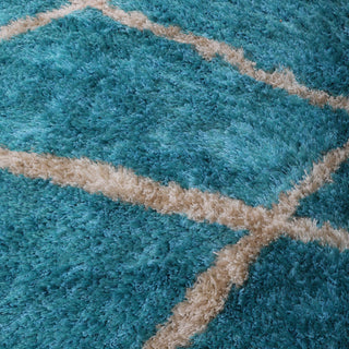 HAND TUFTED SHAG POLYESTER ECO-FRIENDLY AREA RUG,Turquoise White Color,Geometric