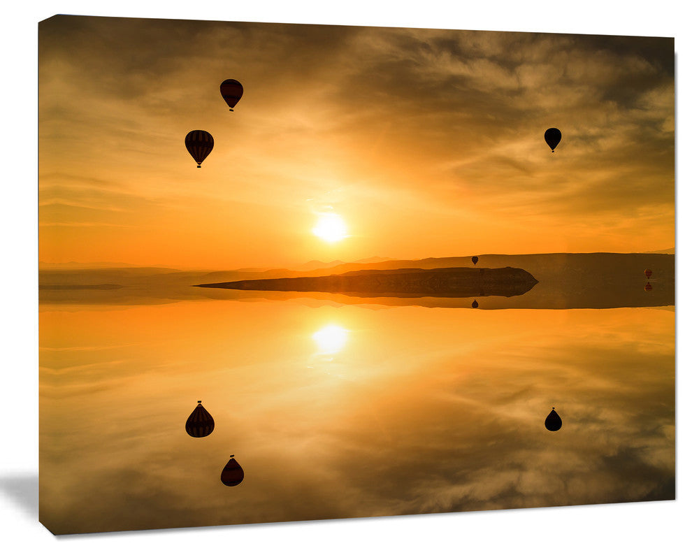Flying Balloons and Reflection, Large Seashore Canvas Art Print, 40"x30"