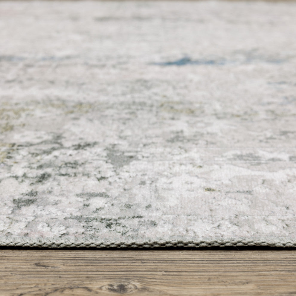 Michaela Machine Washable Faded Ivory/ Blue Indoor Area Rug, Ivory, 2'x3'