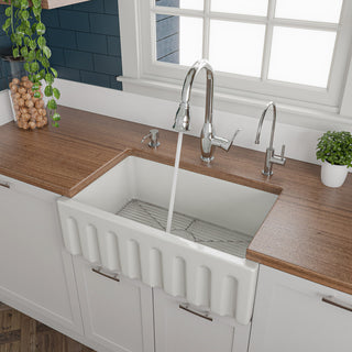 Reversible Smooth/Fluted Single Bowl Fireclay Farm Sink, White, 30"