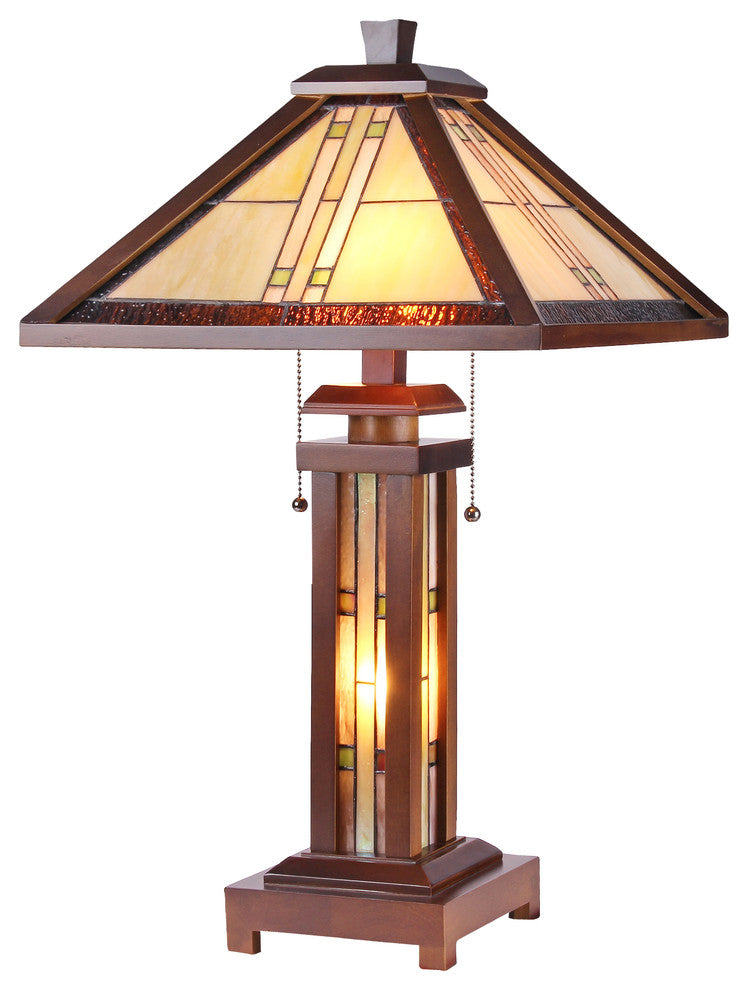 Chloe Lighting Earle Mission 3 Light Double Lit Wooden Table Lamp