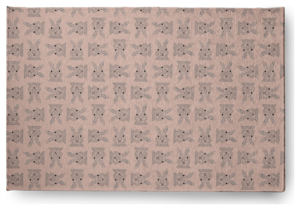 Criss Cross Bunnies Easter Chenille Rug, Sunwashed Red, 4'x6'
