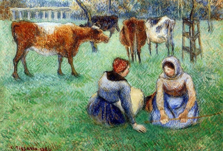 Camille Pissarro Seated Peasants Watching Cows Wall Decal Print