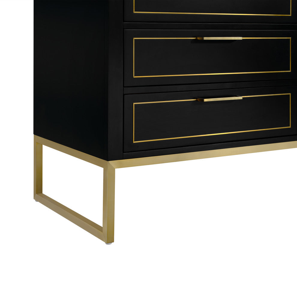 Markham Bathroom Vanity, Midnight Black/Satin Brass, 60", Calacatta Quartz Top