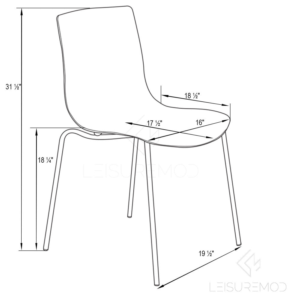 Leisuremod Astor Plastic Dining Chair with Chrome Base, Set of 4, Blue