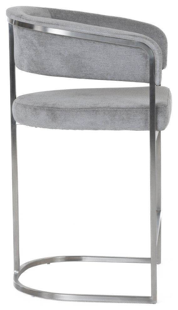 Modrest Sebastian Modern Grey Fabric + Stainless Steel Counter Chair