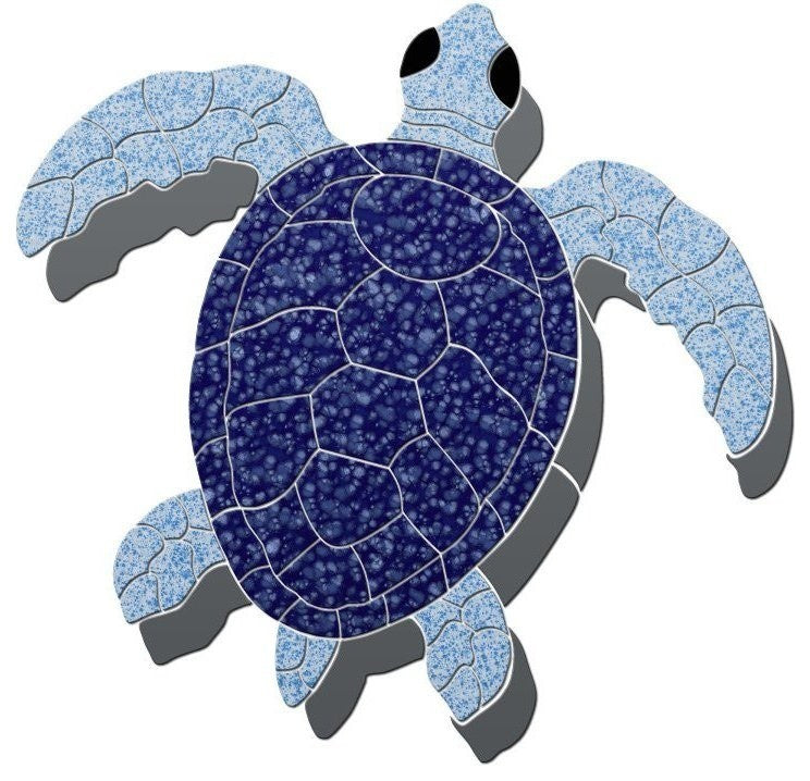 Sea Turtle 1 Ceramic Swimming Pool Mosaic 9"x8" with shadow, Blue